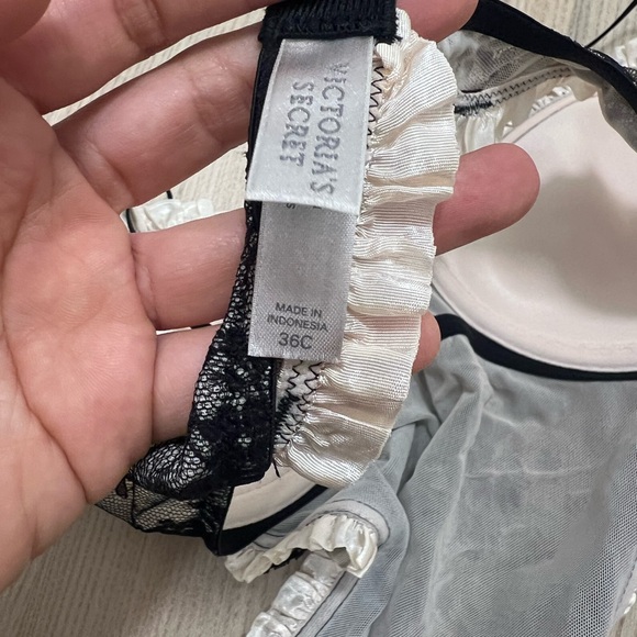 VTG Victoria Secret Sexy Little Things Pink Black Lace French Maid Bra Apron 36C - Picture 4 of 6